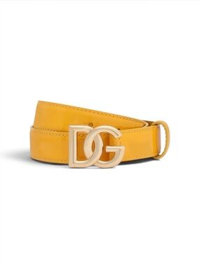Dolce & Gabbana DG Patent Calf Leather Logo Belt Yellow Sun 90CM Made in Italy